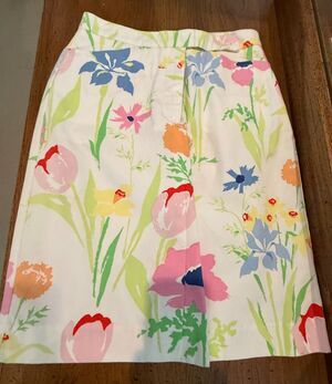 LIZ CLAIBORNE Floral Skirt White with Pink Mango Blue Yellow Size 4 NWT